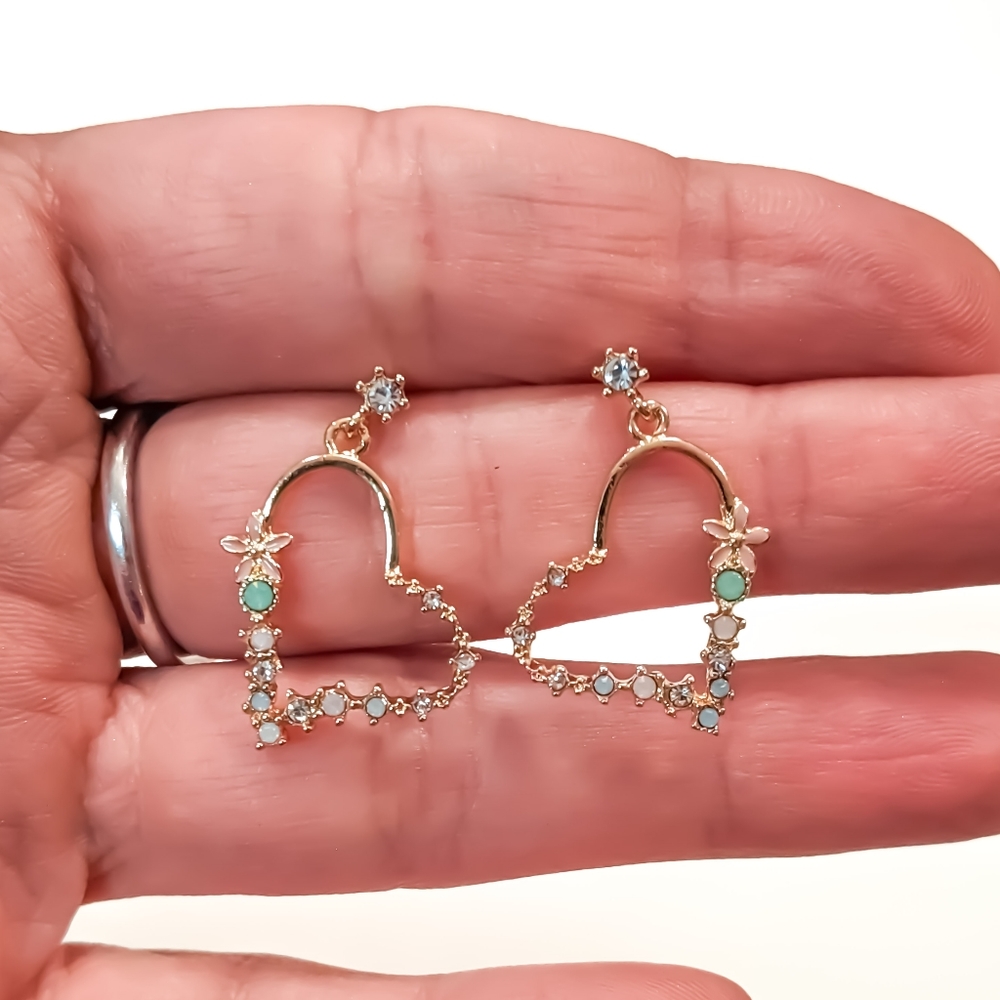 Boho Gold Romance Garden | Gold Heart Earrings - Picture 3 of 5